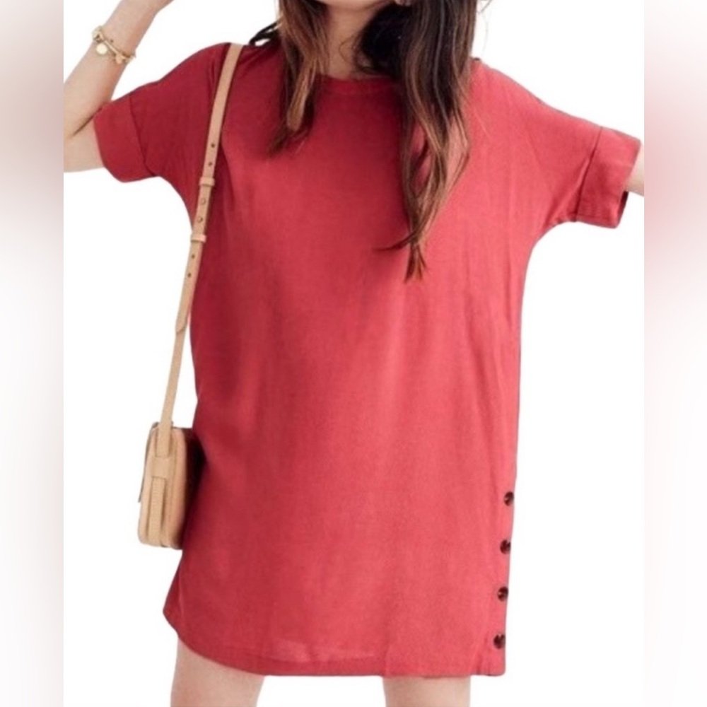 Madewell Journal Side Button Easy Dress Warm Berry Red Size Medium